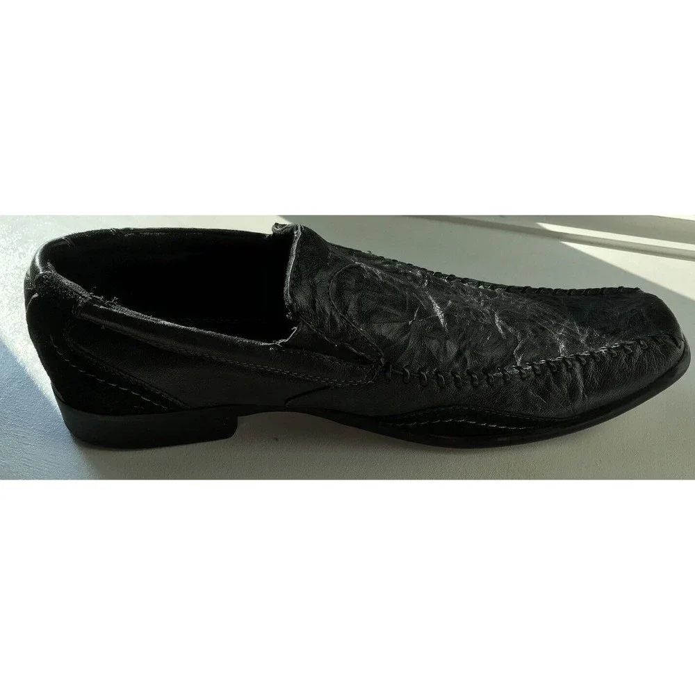 Stacy Adams SA Mens Shoes Slip Ons Loafers Wrinkled Leather Black 11.5 12